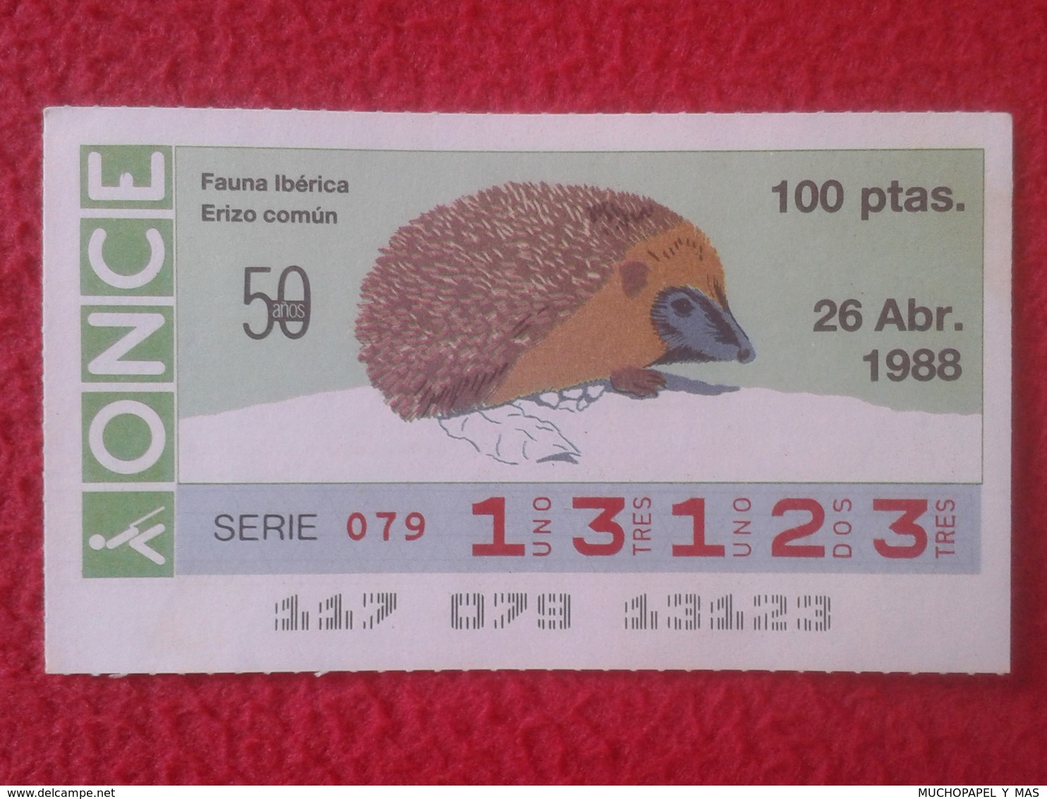 CUPÓN DE ONCE SPANISH LOTTERY LOTERIE SPAIN CIEGO BLIND LOTERÍA ESPAÑA FAUNA IBÉRICA FAUNE ERIZO COMÚN HÉRISSON HEDGEHOG - Billetes De Lotería