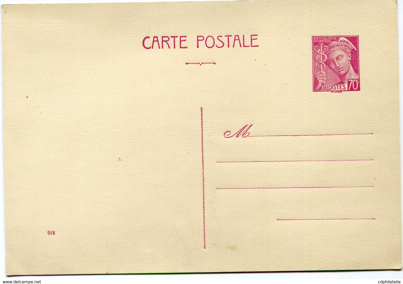 FRANCE ENTIER POSTAL NEUF DU 70 C. LILAS-ROSE TYPE MERCURE (N°416) - Standard Postcards & Stamped On Demand (before 1995)