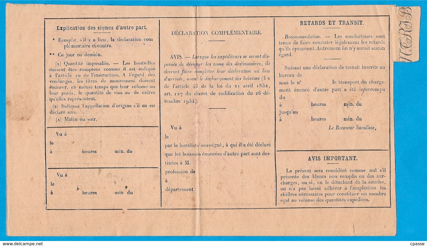 1943 Sous L'Occupation Allemande CONGE Pour Transport D'un Fut De Vin Rouge Par SNCF Ouest De 44 VALLET à DREFFEAC - Documentos Históricos