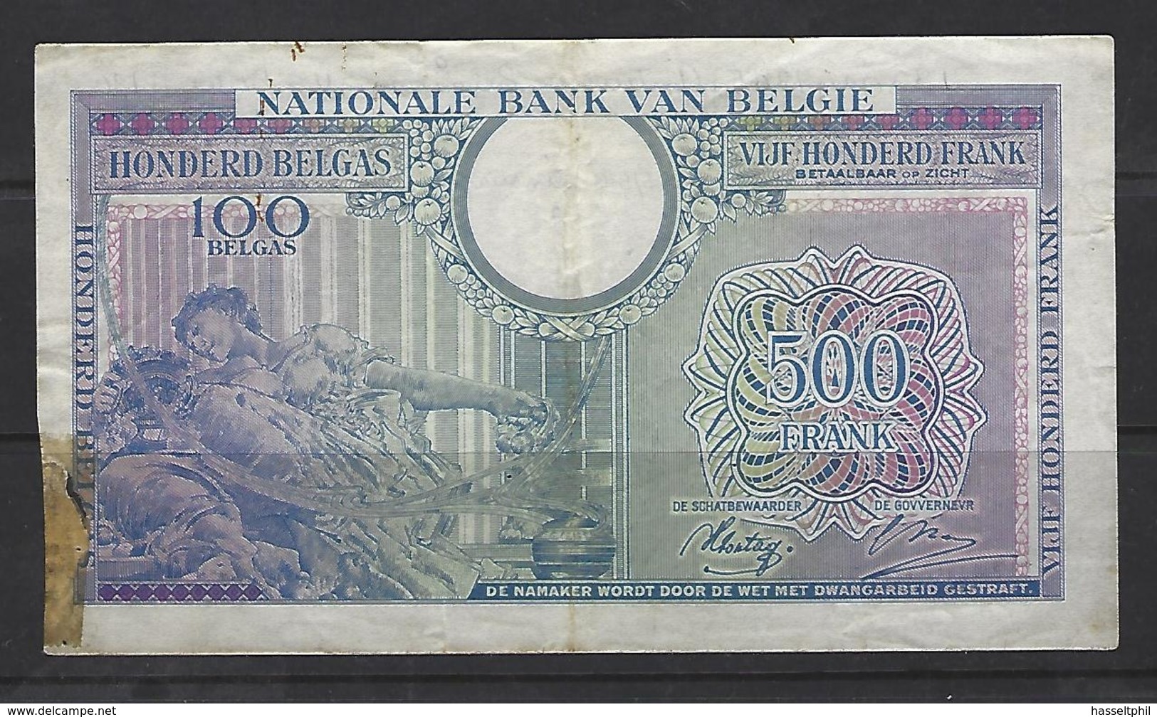 500 Frank - Francs = 100 Belgas  - Type Londen  M 81 - Zeer Fraaie Tot Mooie Staat - Stukje Weg Links - 500 Francs-100 Belgas