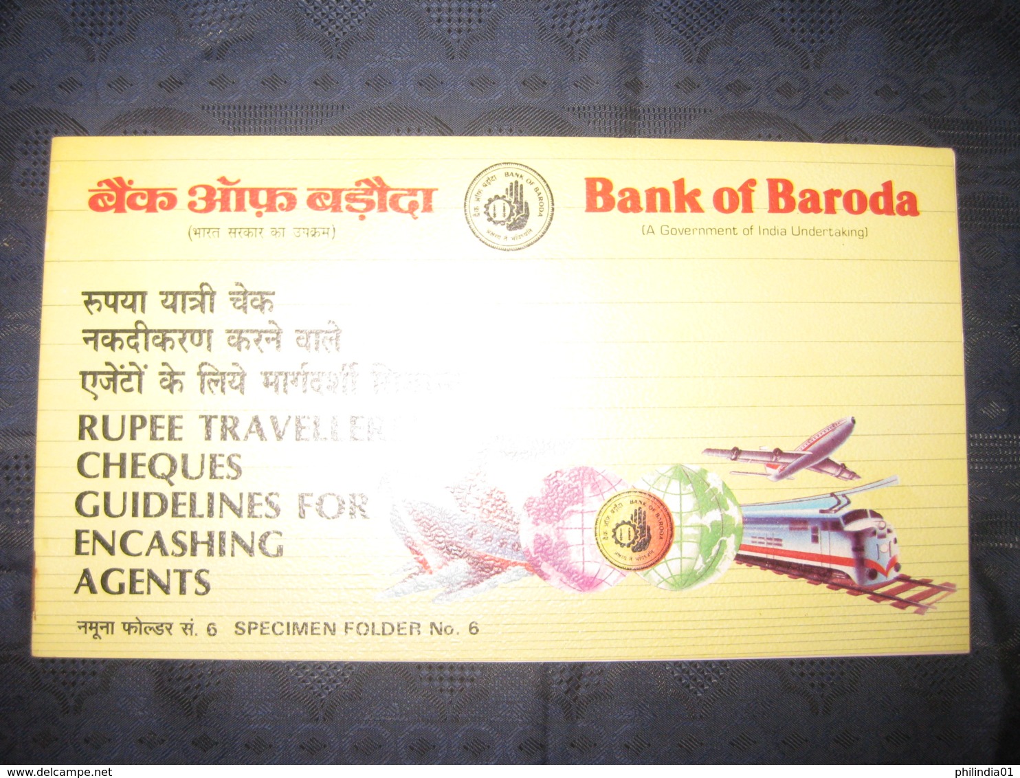 India Rs. 100 Bank Of Baroda Traveller's Cheque SPECIMEN # 6855 - Assegni & Assegni Di Viaggio