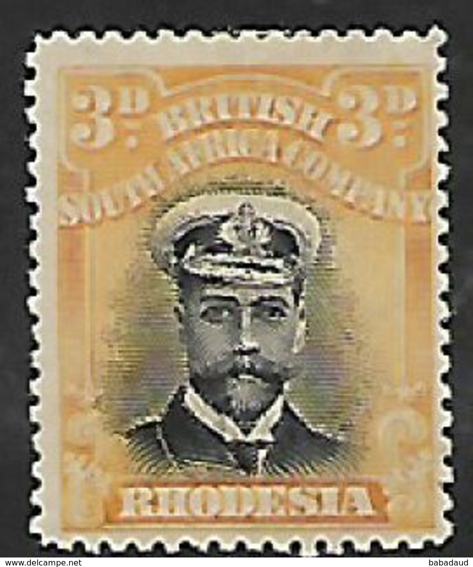 Rhodesia,/ B.S.A.Co.,1913, Admiral, 3d Black & Yellow, Die I Perf 15, MH * - Southern Rhodesia (...-1964)