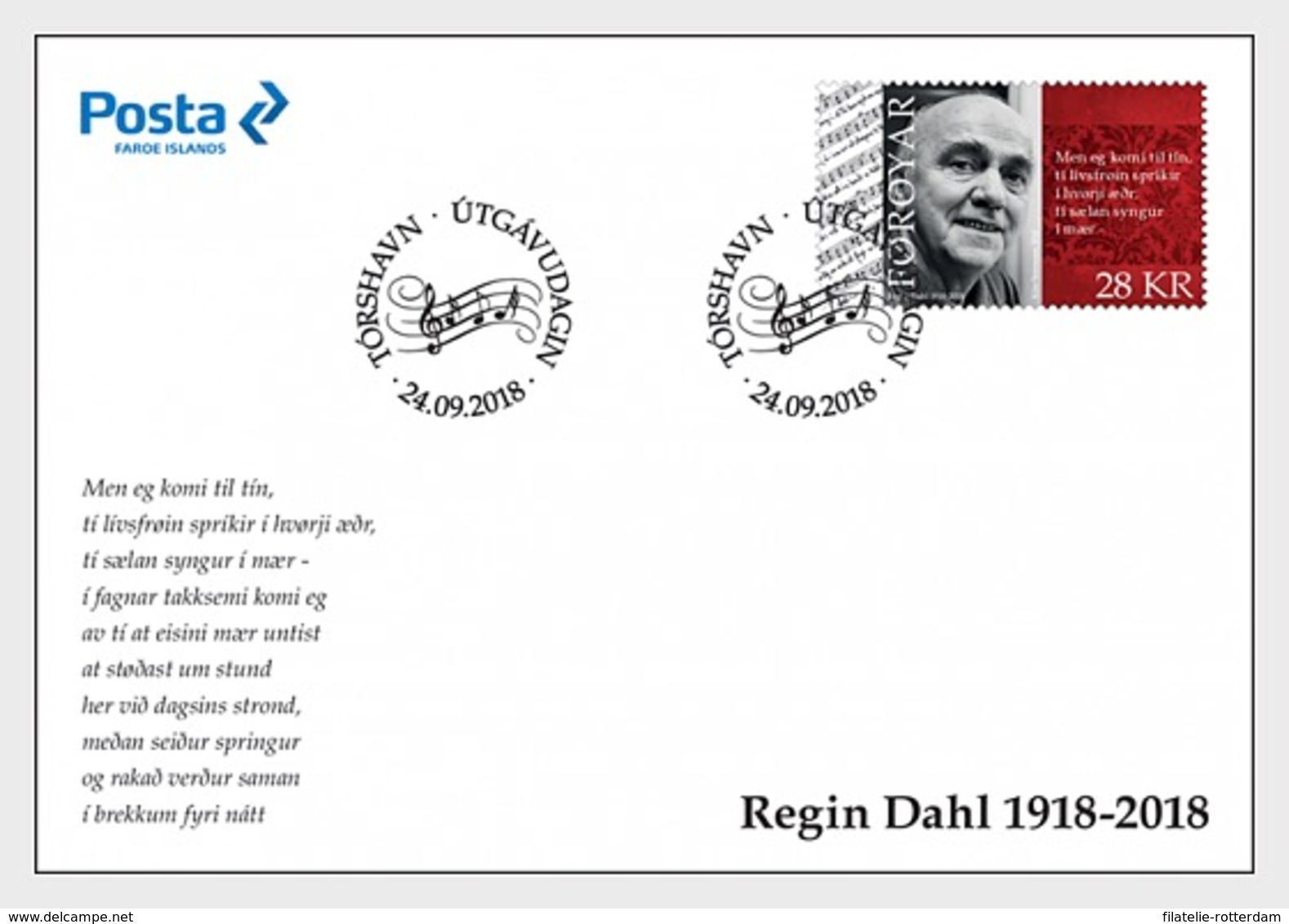 Faeroër / Faroes - Postfris / MNH - FDC 100 Jaar Regin Dahl 2018 - Faeroër