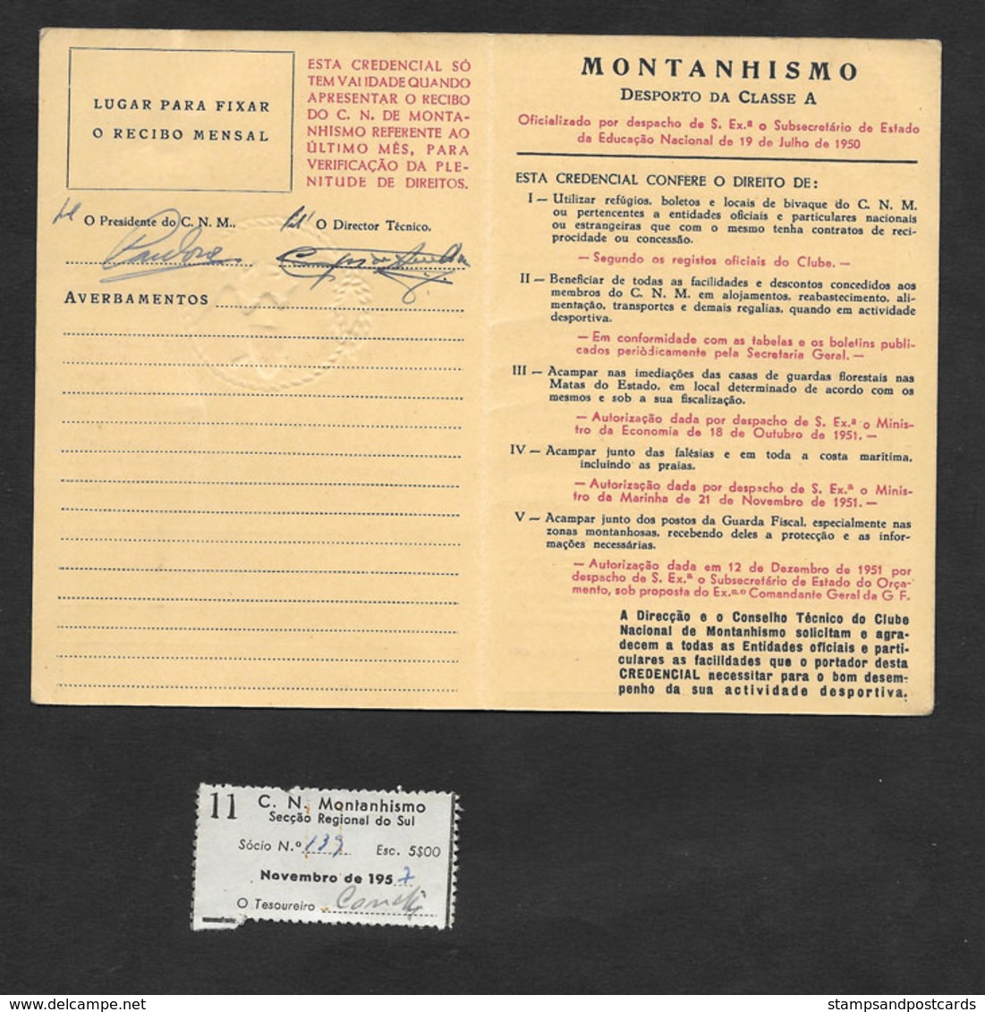 Portugal Carte Alpiniste 1957 Club Nationale De Alpinisme Clube Nacional De Montanhismo  Mountaineering ID Card - Gymnastics