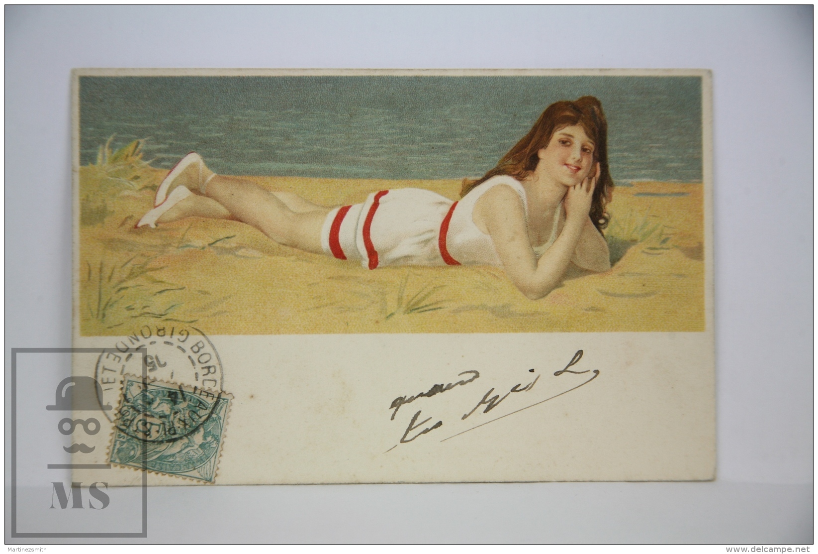 Original Postcard Youg Lady At Seaside Beach  - Ed. Munk Vienne N 205 - Unknown Illustrator - 1900-1949