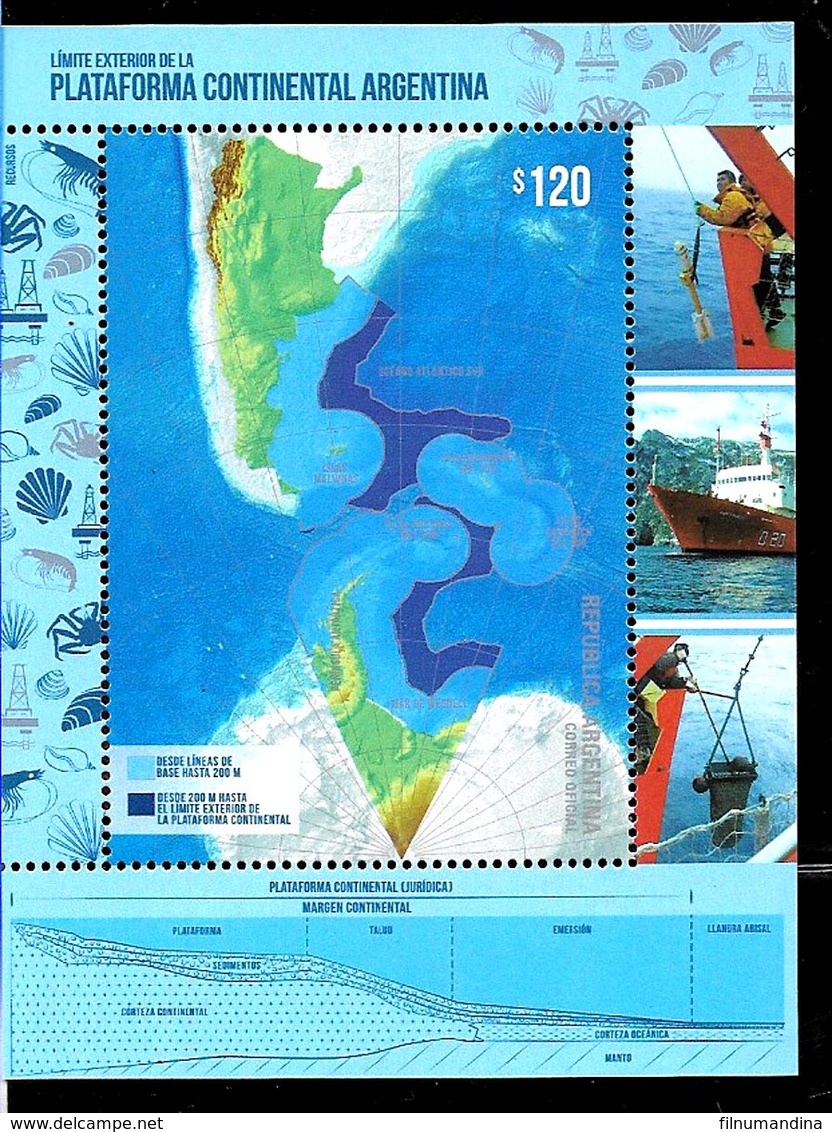 ARGENTINA 2018 ANTARCTIC ANTARCTIQUE MAP SHIP CONTINENTAL PLATAFORM BLOC MNH - Navires & Brise-glace