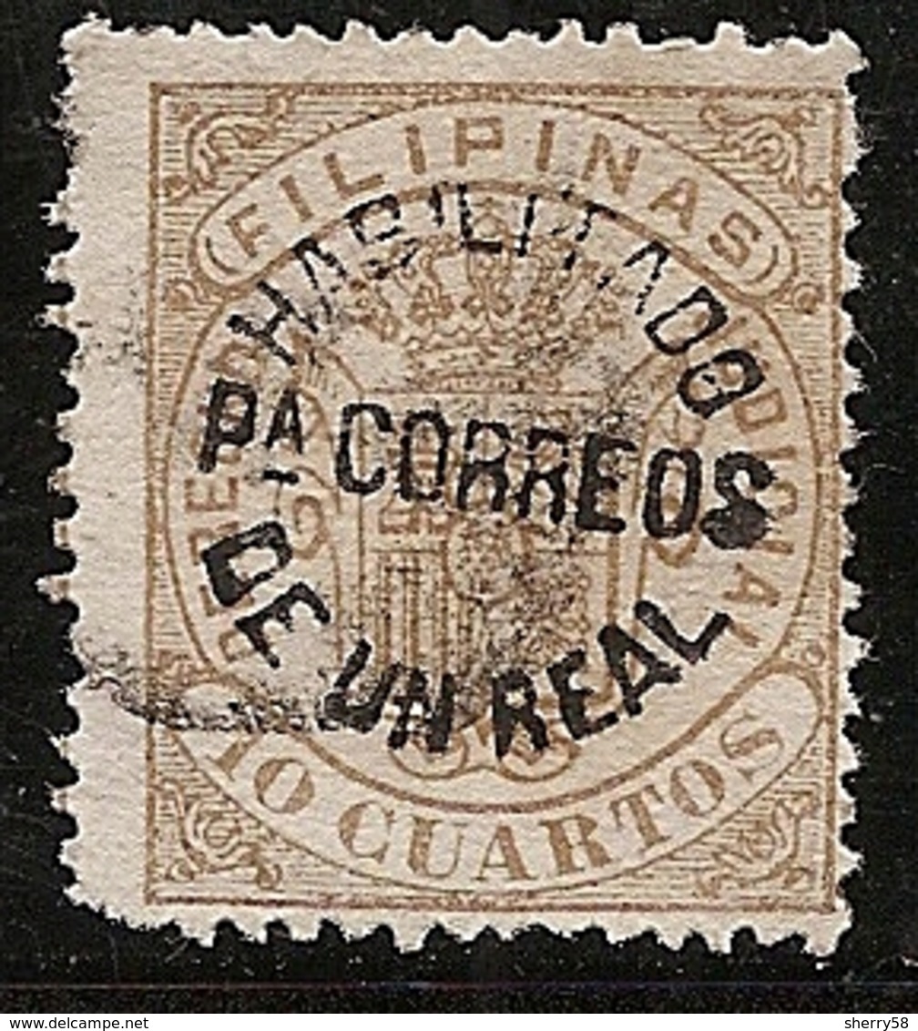 FILIPINAS-1881-88-ED. 66AK ESCUDO REAL DE ESPAÑAUN REAL S. 10 CUARTOS CASTAÑO ( N )- USADO - Philipines