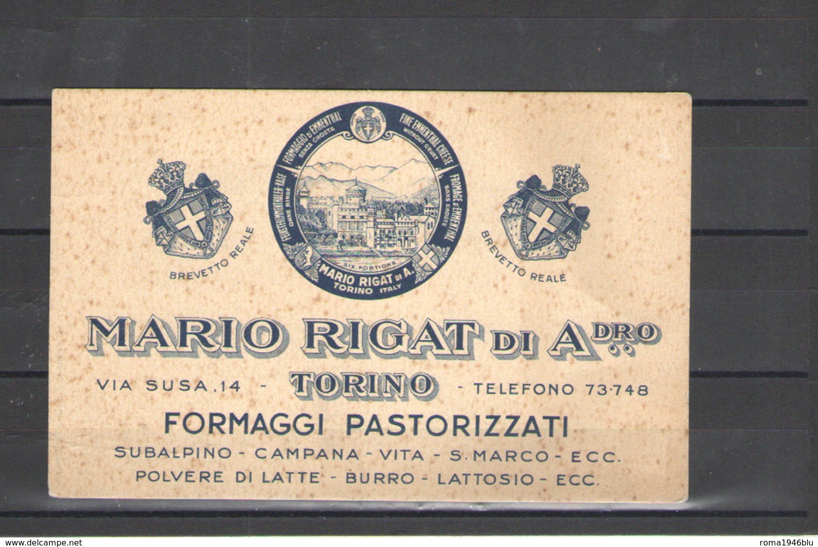 CARTOLINA PUBBLICITARIA MARIO RIGAT DI ADRO FORMAGGI PASTORIZZATI TORINO - Advertising