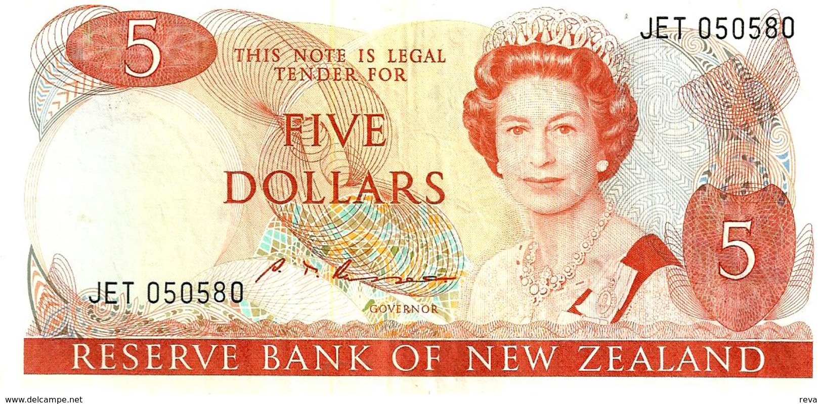 NEW ZEALAND $5 JAMES COOK WMK 2ND ISSUE HEAD OF QEII BIRD BACK ND(1985-89) SIGN RUSSEL P.171b READ DESCRIPTION - Nouvelle-Zélande