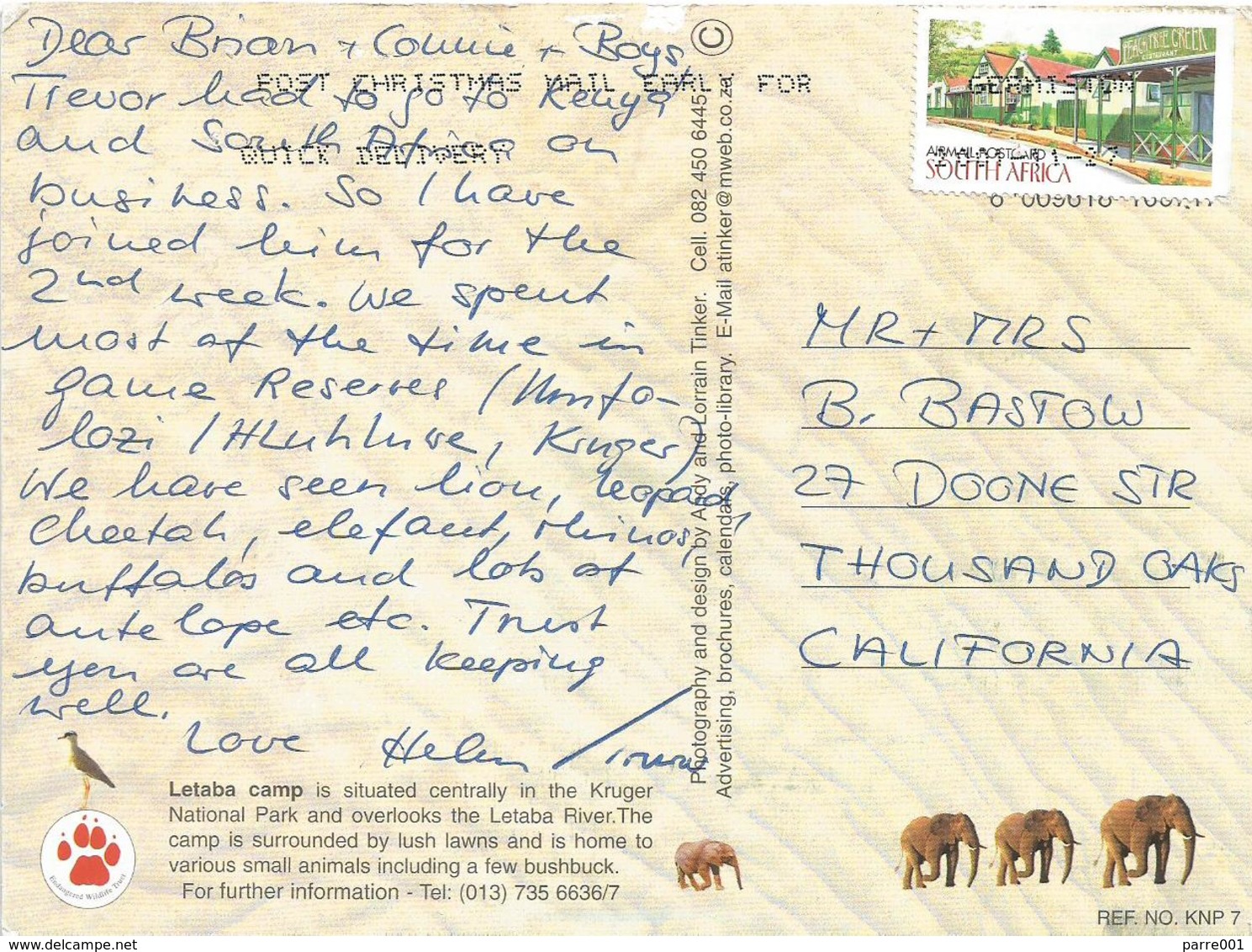 RSA South Africa 2001 Germiston Village Street Kruger Airmail Viewcard Rate - Lettres & Documents