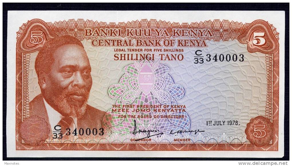 KENYA.  :5 Schillings - 1978 - P15 - UNC - Kenya