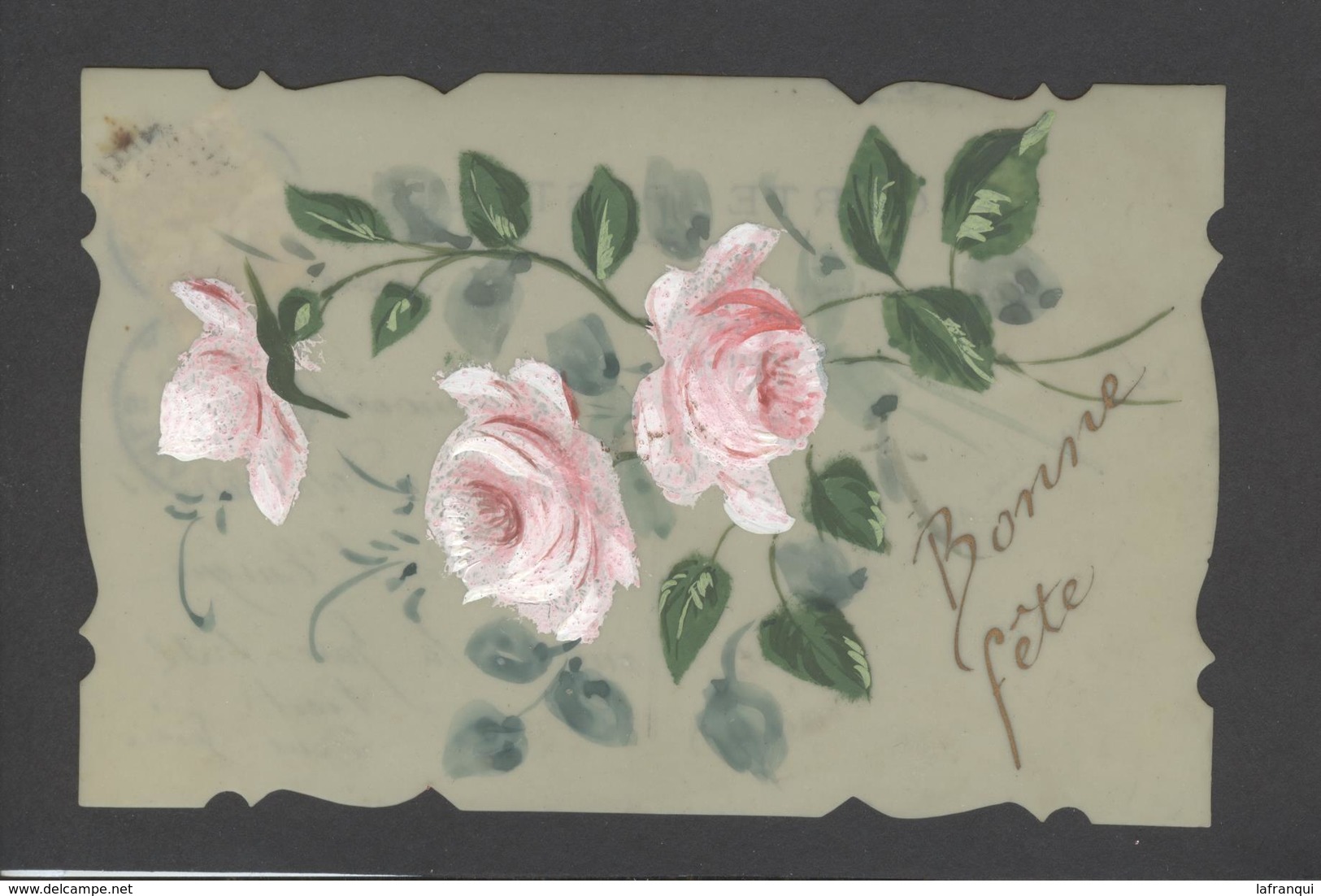 Themes Div-ref Y177- Carte Matiere Celluloide -celluloid - Aquarelle - Dessin - Peinture  -fleurs - Roses - Bonne Fete - - Autres & Non Classés