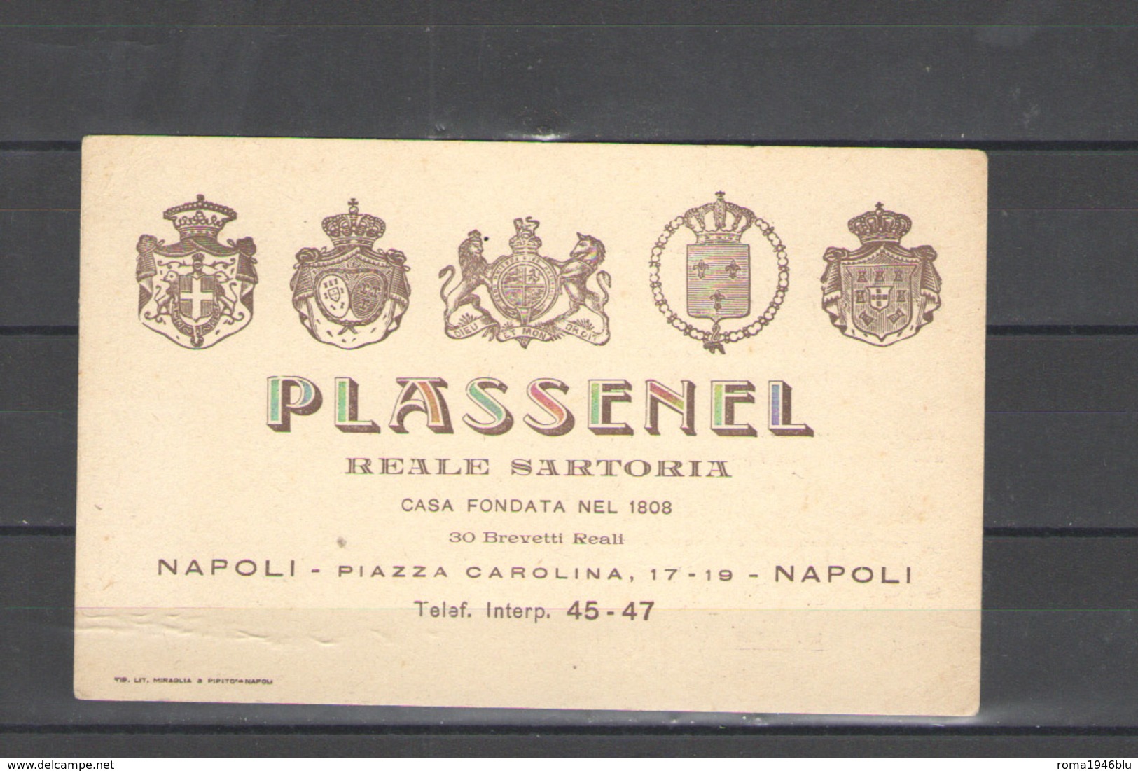 CARTOLINA PUBBLICITARIA PLASSENEL REALE SARTORIA NAPOLI - Advertising