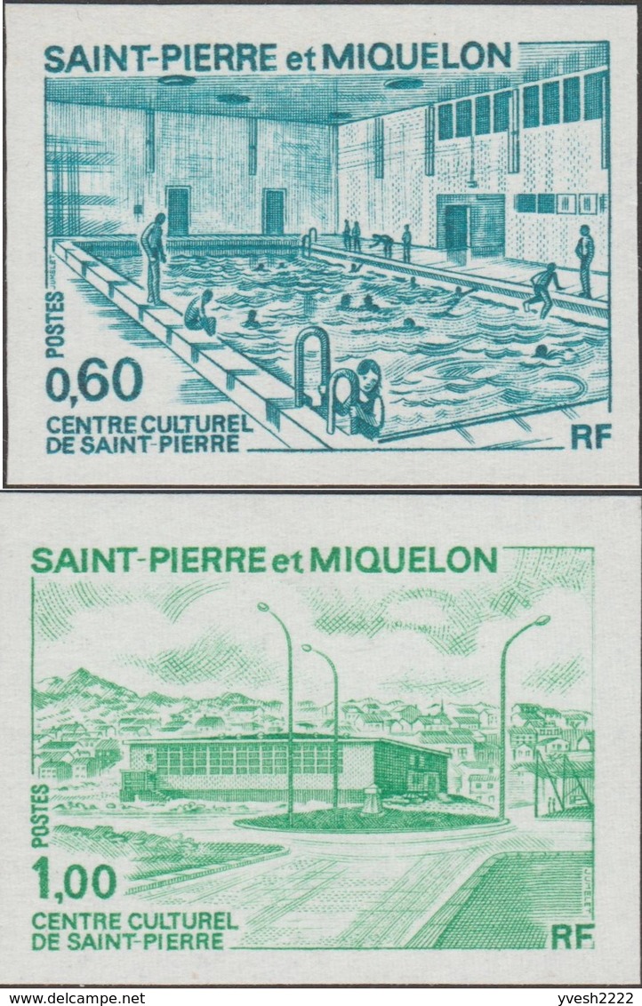 SPM 1973 Y&T 431/2. Centre Culturel St Pierre, Essais De Couleurs. Piscine Et Vue De L'extérieur - Sin Dentar, Pruebas De Impresión Y Variedades