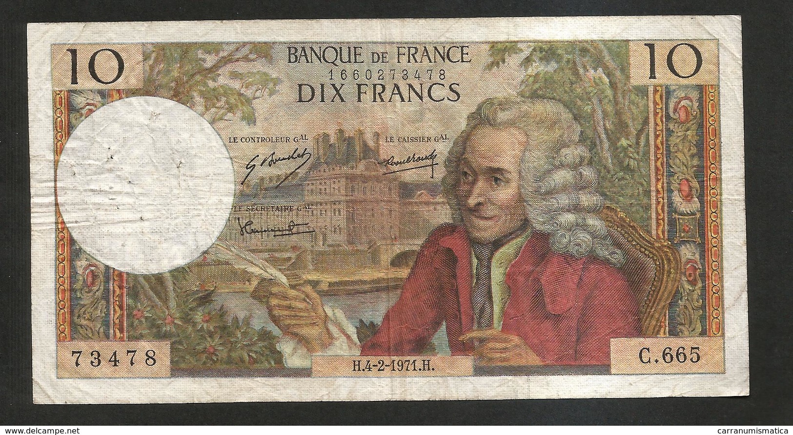 FRANCE - BANQUE De FRANCE - 10 Francs VOLTAIRE ( H. 4 / 2 / 1971 ) Serie: C. 665 - 10 F 1963-1973 ''Voltaire''