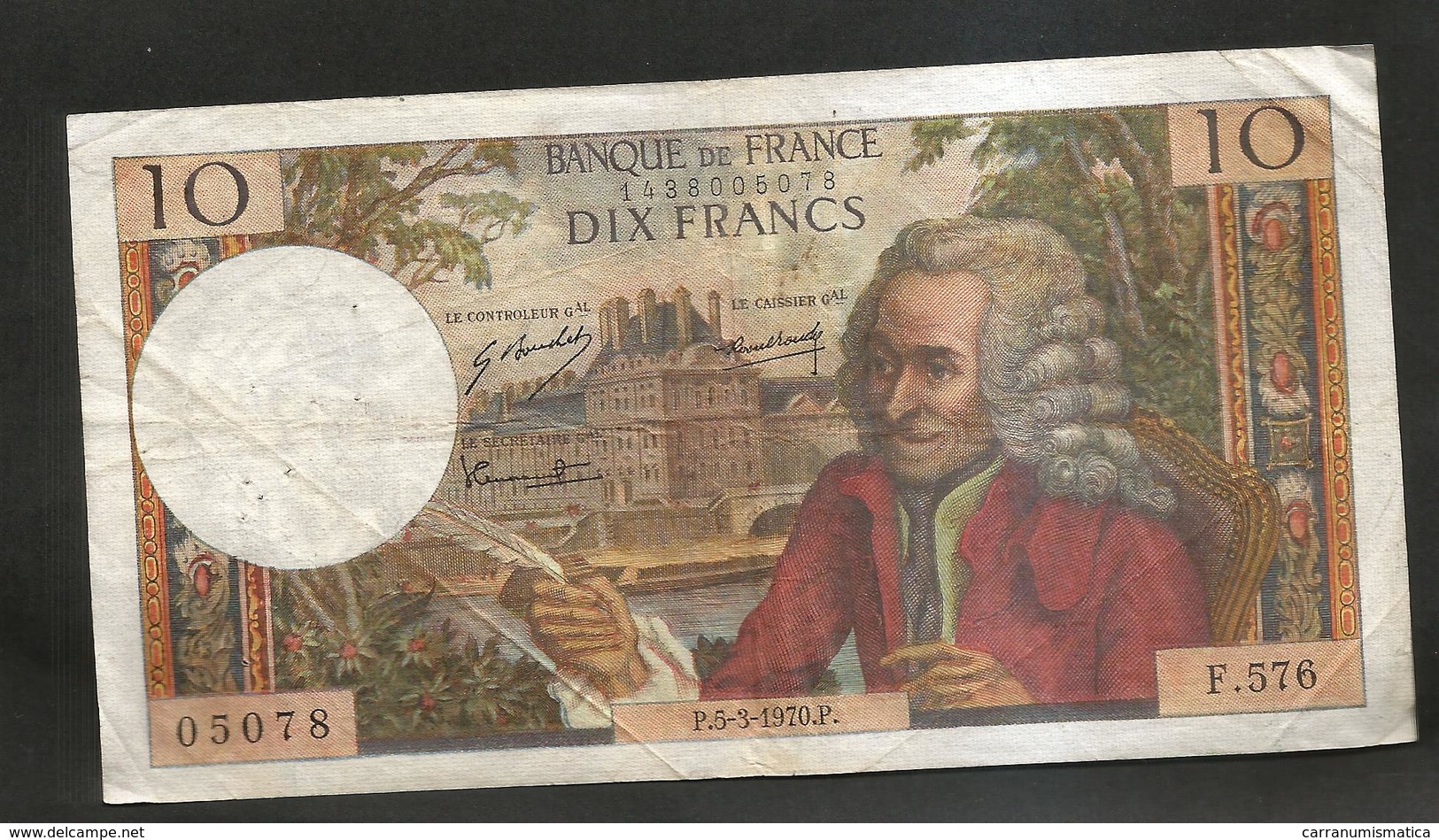 FRANCE - BANQUE De FRANCE - 10 Francs VOLTAIRE ( P. 5 / 3 / 1970 ) Serie: F. 576 - 10 F 1963-1973 ''Voltaire''