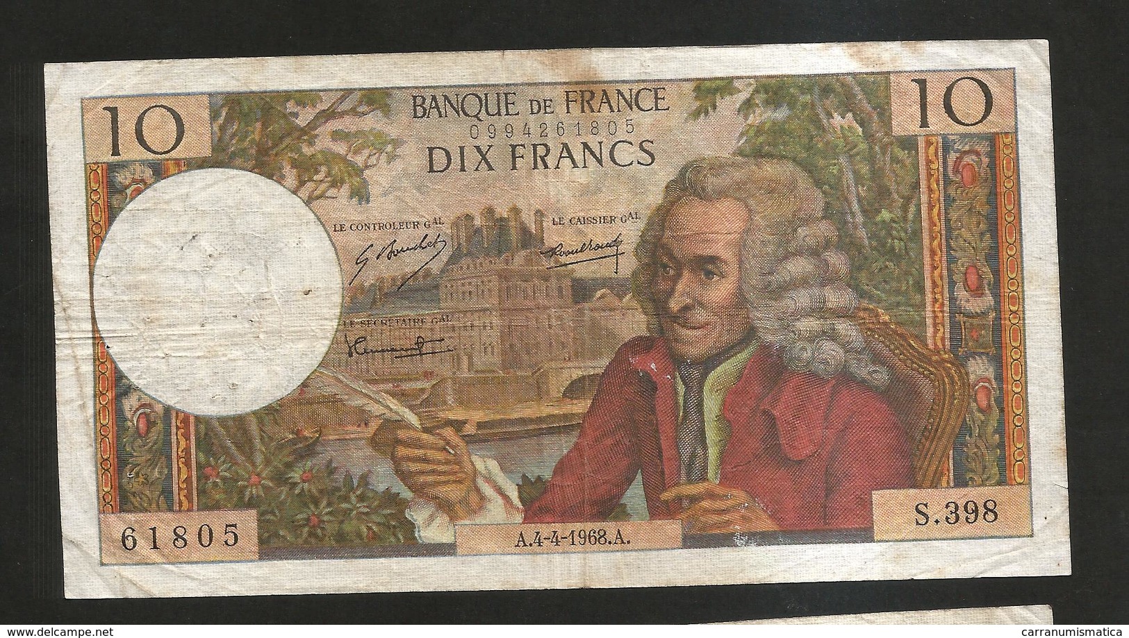 FRANCE - BANQUE De FRANCE - 10 Francs VOLTAIRE ( A. 4 / 4 / 1968 ) Serie: S. 398 - 10 F 1963-1973 ''Voltaire''