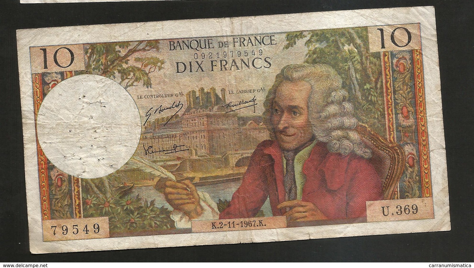 FRANCE - BANQUE De FRANCE - 10 Francs VOLTAIRE ( K. 2 / 11 / 1967 ) Serie: U. 369 - 10 F 1963-1973 ''Voltaire''