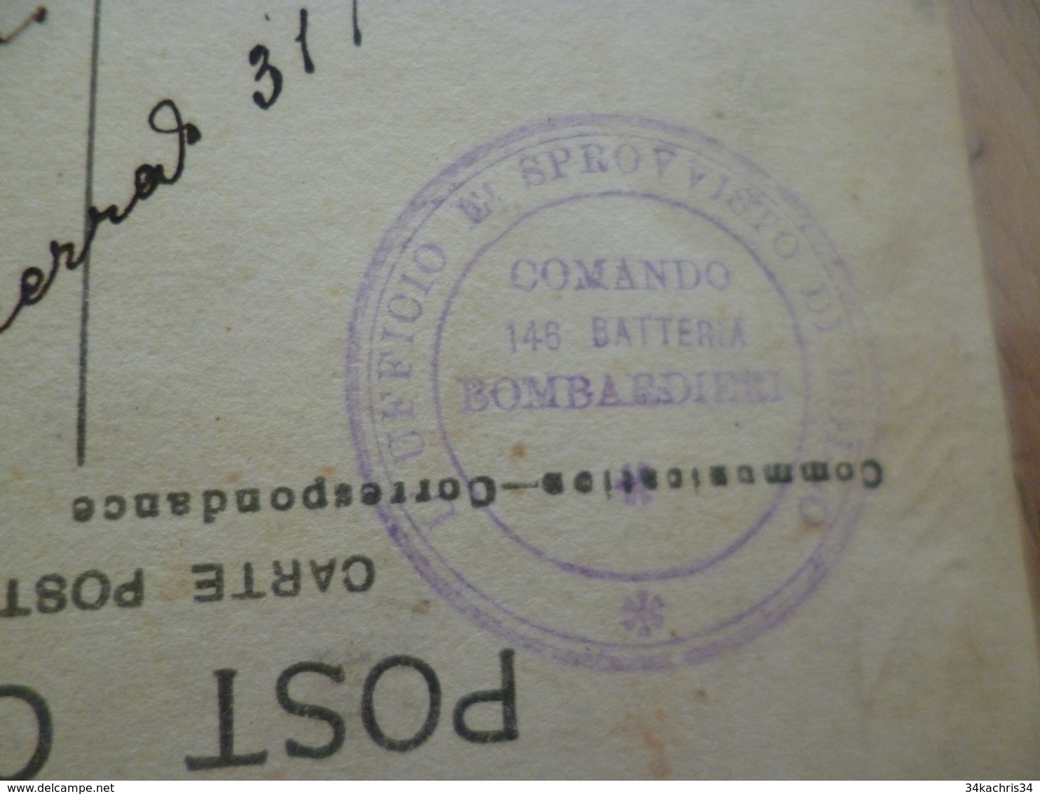 Sur CPA Militaire Cachet 1916 Commando 146 Batteria Bombrdieri - Storia Postale