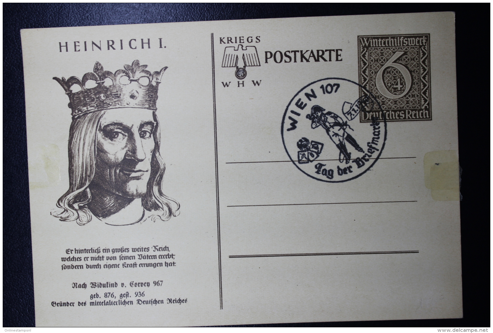 Austria: Anschluss Postkarte Reich P285/1 Cancel Wien  Tag Der Briefmarken - Sonstige & Ohne Zuordnung