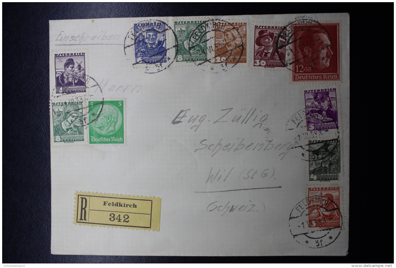 Austria: Anschluss  Cover Einschreiben Feldkirch -&gt; Wil Schweiz, 1-6-1938 Mixed Franking - Briefe U. Dokumente