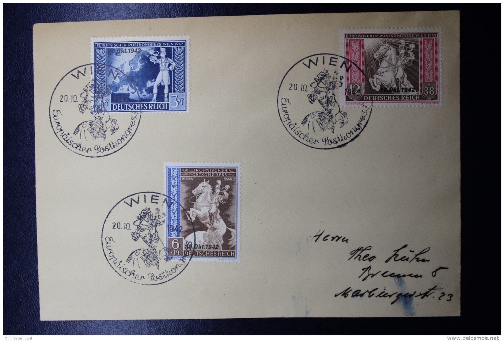 Austria: Anschluss  Cover Wien Europaischer Postcongress 20-10-1942 Mi 823 - 825 - Briefe U. Dokumente