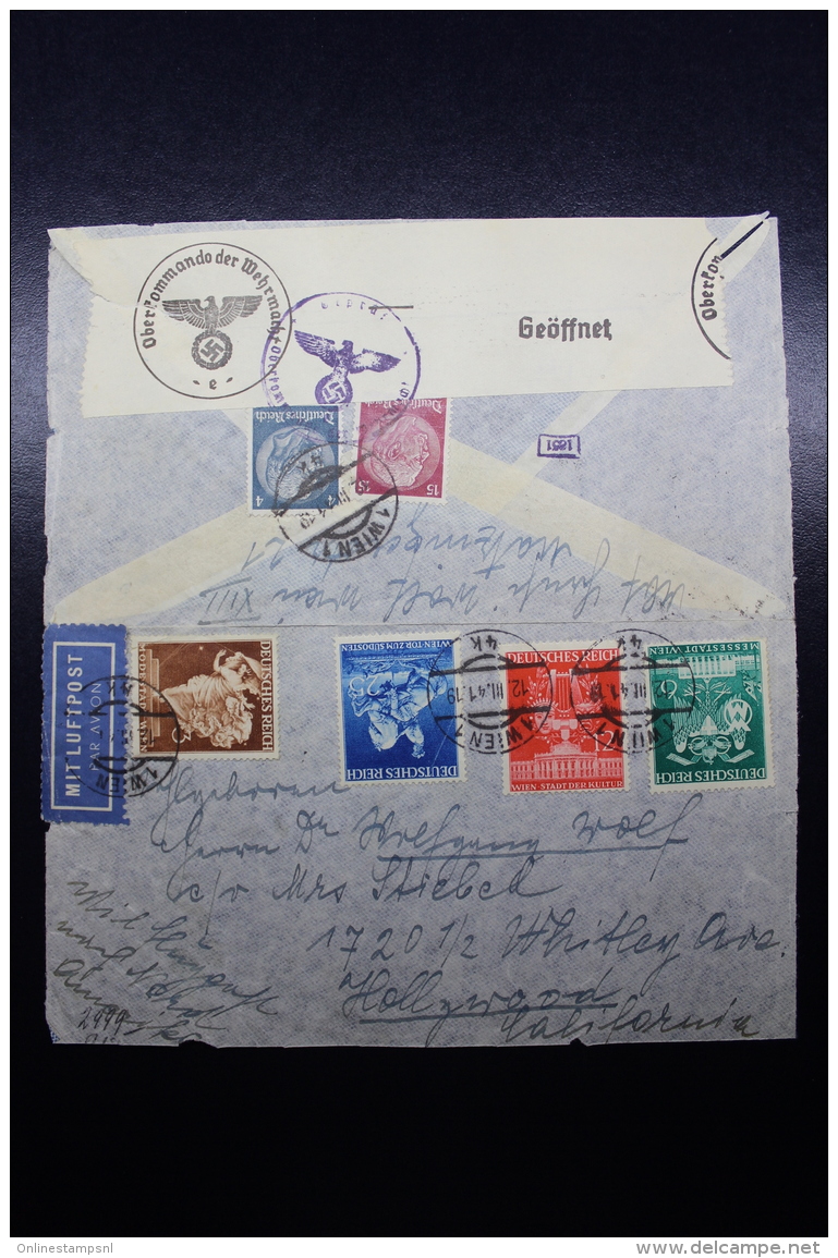 Austria: Anschluss  Luftpost Cover Wien 12-3-1941 Wien -&gt; Hollywood Caifornia Mi 768 - 771 - Briefe U. Dokumente