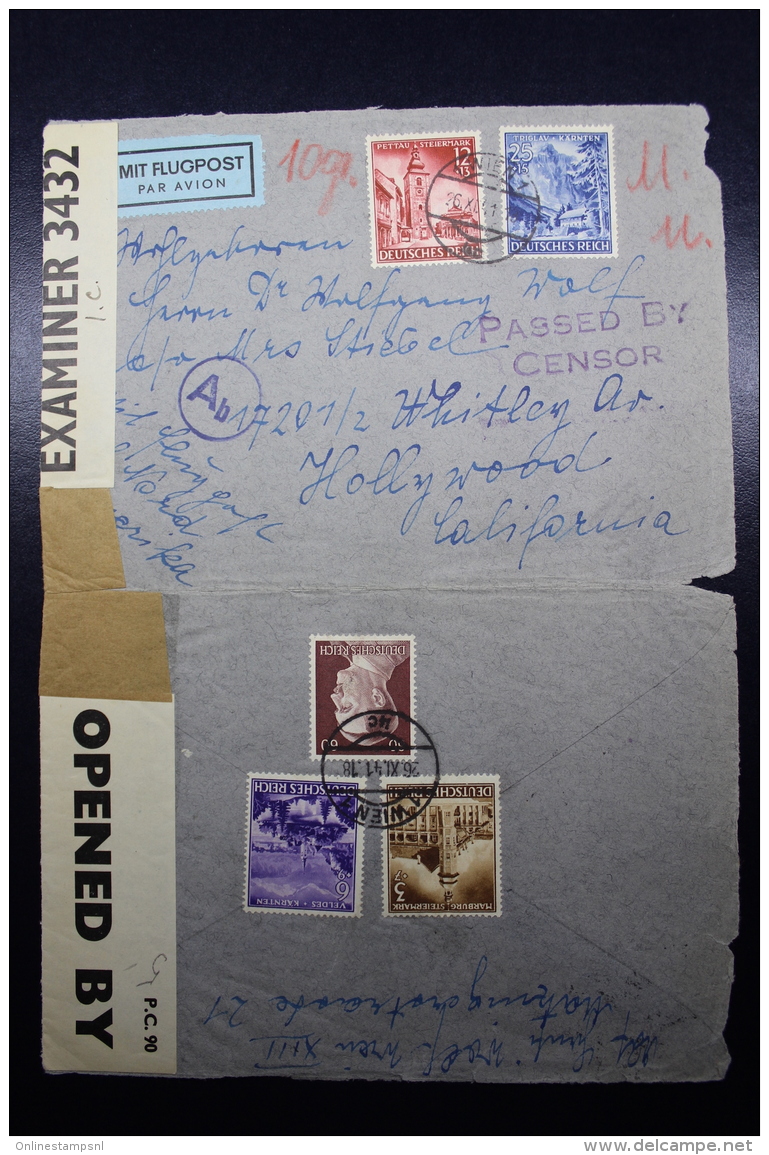 Austria: Anschluss Luftpost Cover Wien -&gt; Hollywood Caifornia Mi 806 + 807  26-11-1941 - Briefe U. Dokumente