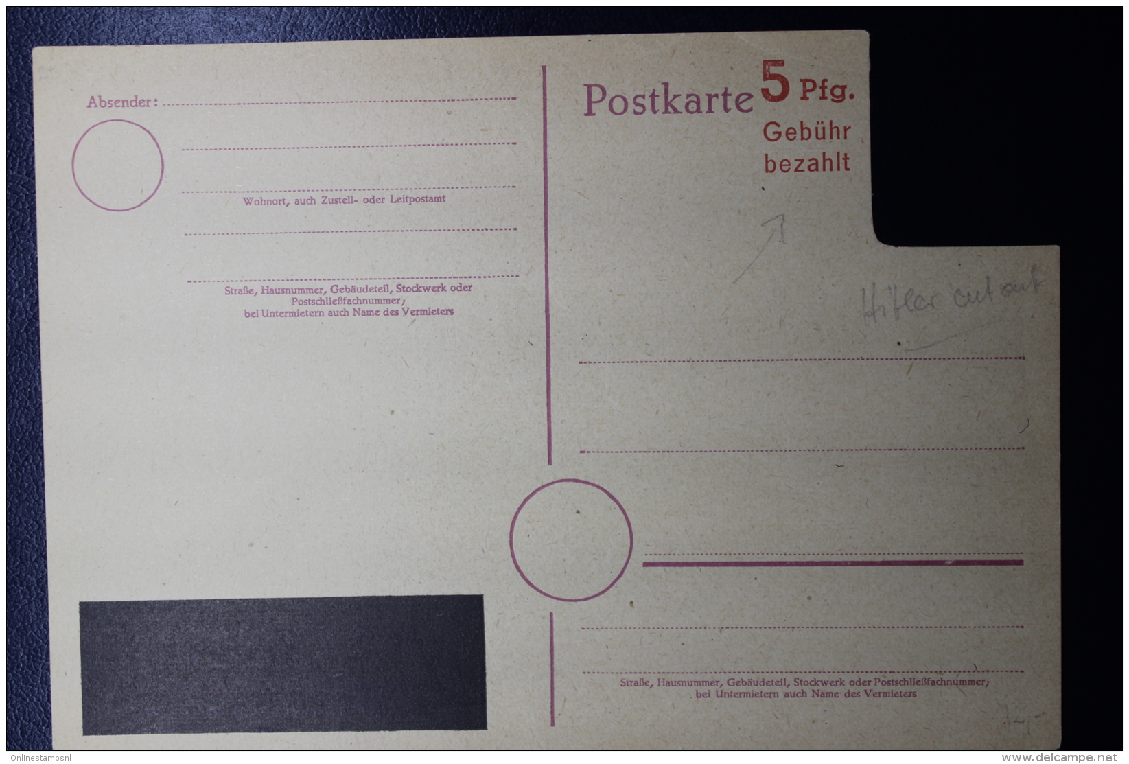 Deutschland: Postkarte Urkarte P 314 Text   Geschwärzt , Kopf Gelöscht - Entiers Postaux