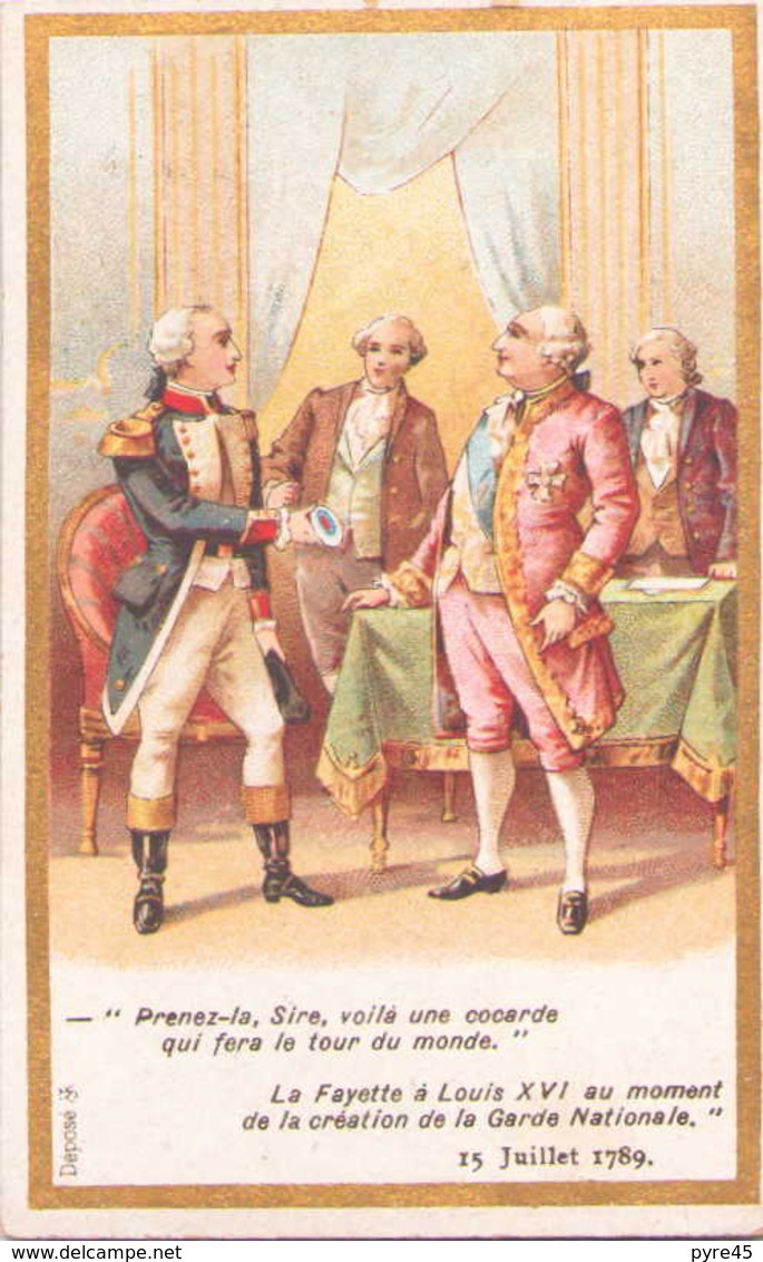 Carte Publicitaire Chocolats Morin " La Fayette à Louis XV Au Moment De La Création De La Garde Nationale " 1789 - Other & Unclassified