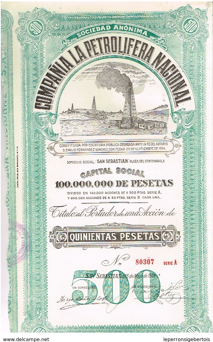 Ancienne Action - Compañia La Petrolifera Nacional - Titre De 1928 - N°80307 - Pétrole