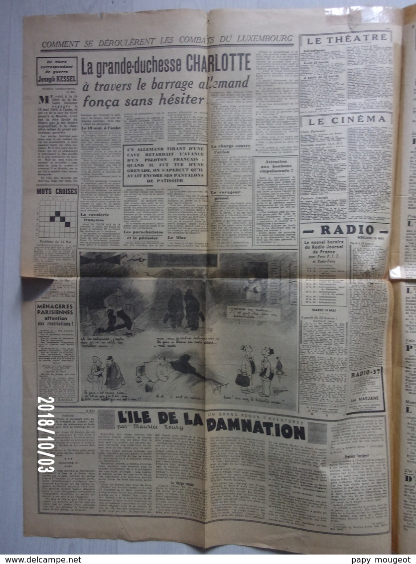 Journal  "Paris Soir" N°6084 Du 15 Mai 1940 - Unclassified