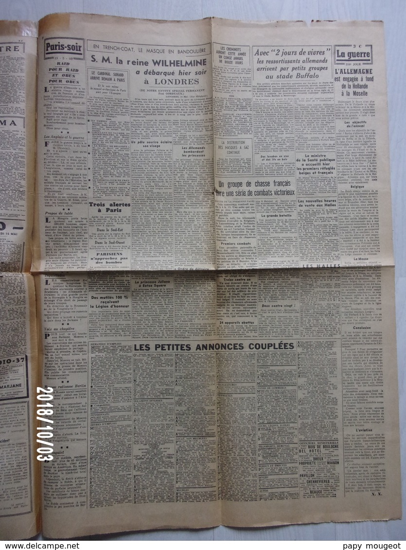 Journal  "Paris Soir" N°6084 Du 15 Mai 1940 - Unclassified