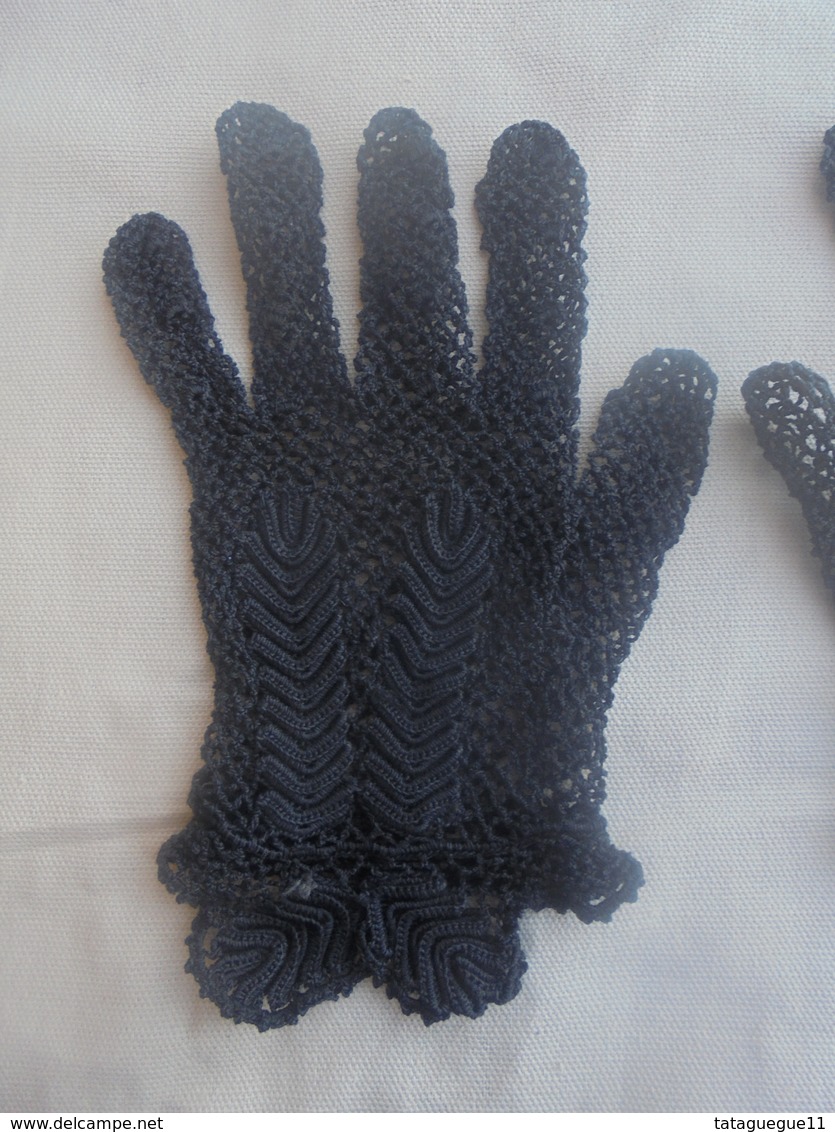 Ancien - Paire De Gants Filet Noir Pour Femme Années 50 - 1940-1970