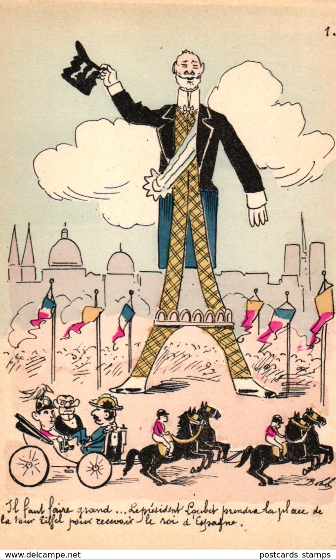 Frankreich, Politische Karikatur, Eifelturm, Sign. Bobb - Satiriques