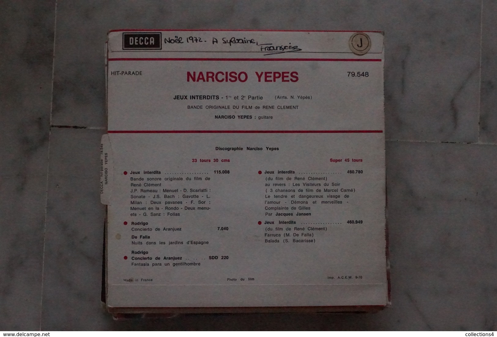 JEUX INTERDITS NARCISO YEPES EP DU FILM  DE 1970 BRIGITTE FOSSEY LANGUETTE - 45 T - Maxi-Single