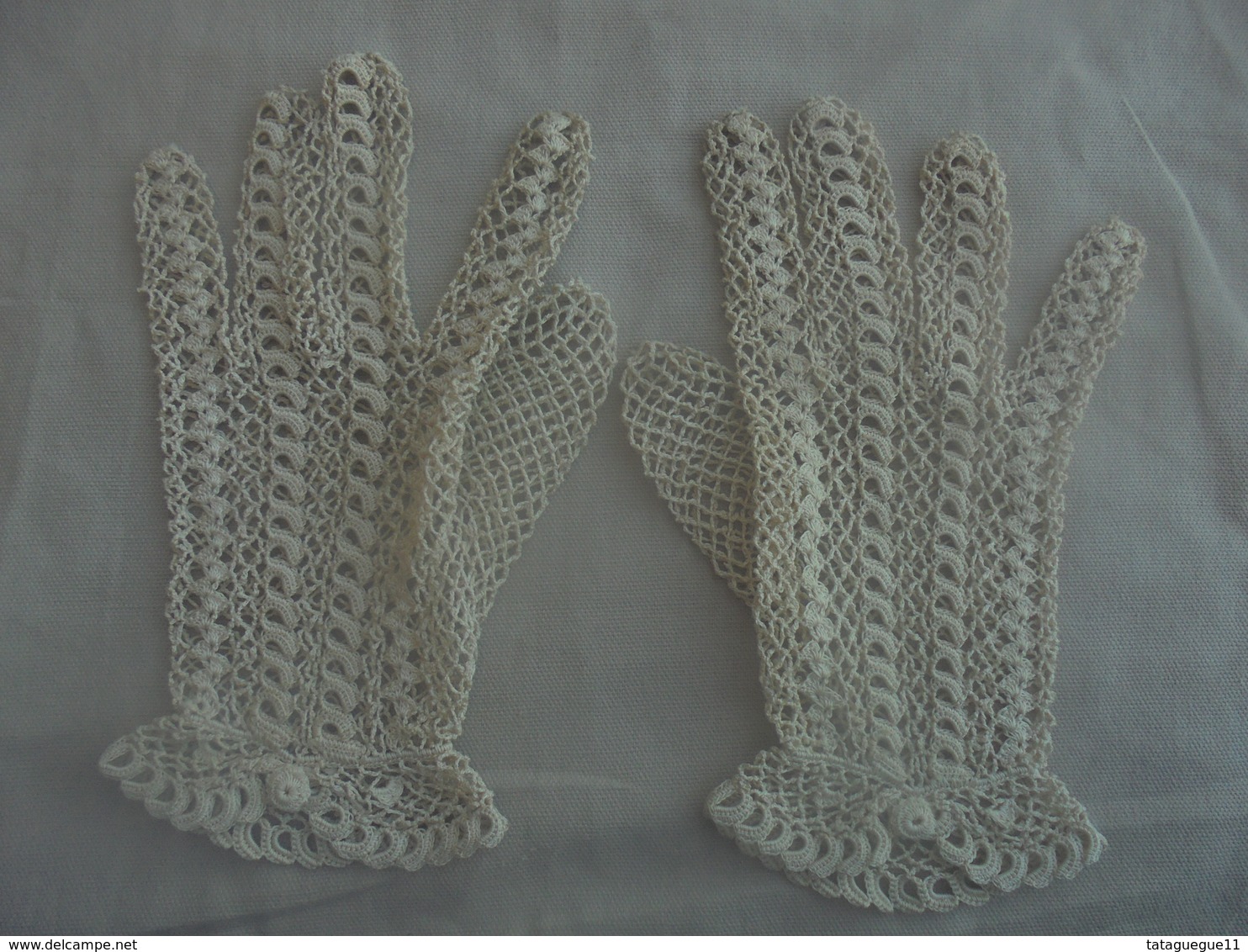 Ancien - Paire De Gants Filet écru Pour Femme Années 50 - 1940-1970