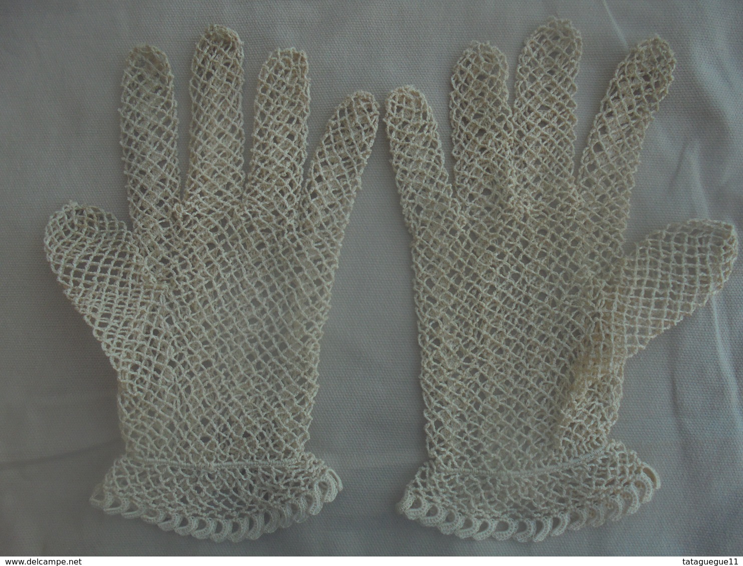 Ancien - Paire De Gants Filet écru Pour Femme Années 50 - 1940-1970