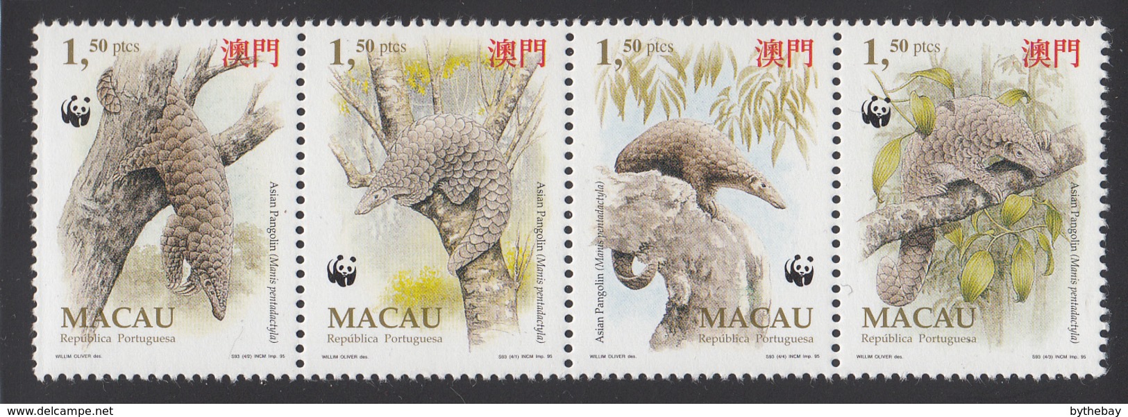 Macao 1995 MNH Scott #770a Strip Of 4 1.50p Asian Pangolin WWF - Neufs