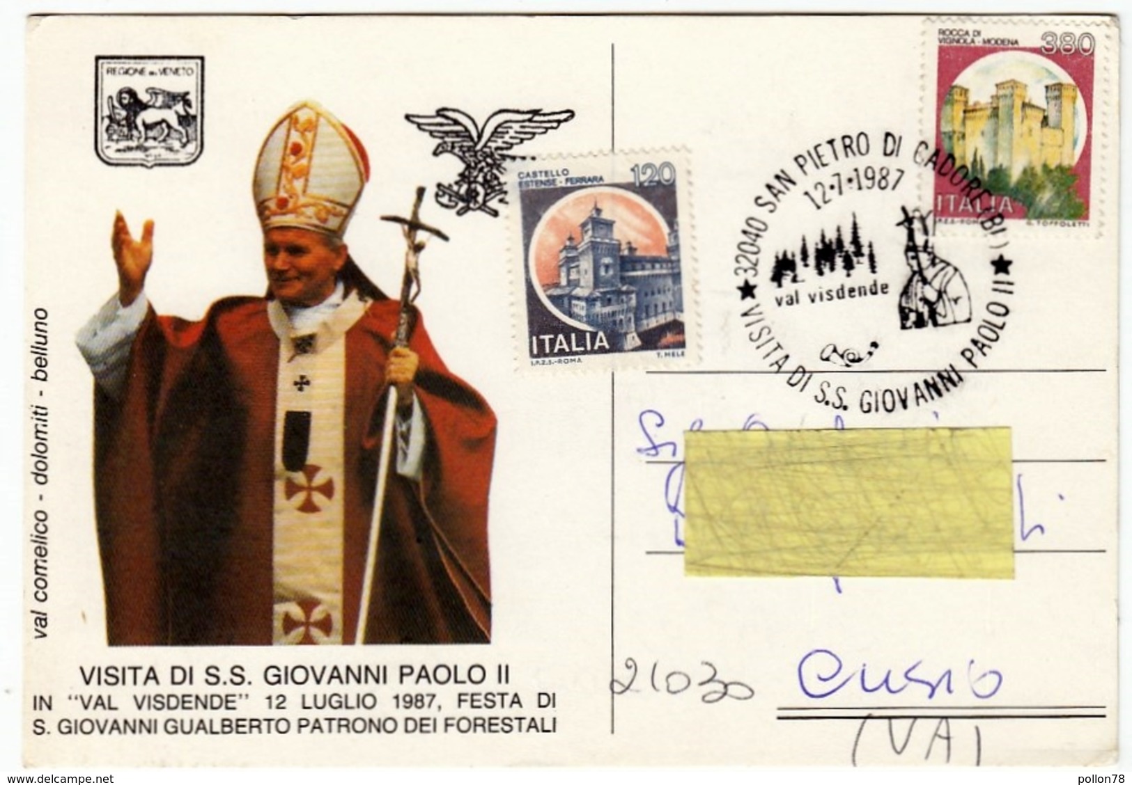 VISITA DI S.S. GIOVANNI PAOLO II IN VAL VISDENDE ...1987 - VAL COMELICO - SAN PIETRO DI CADORE - BELLUNO - Vedi Retro - Stamps (pictures)