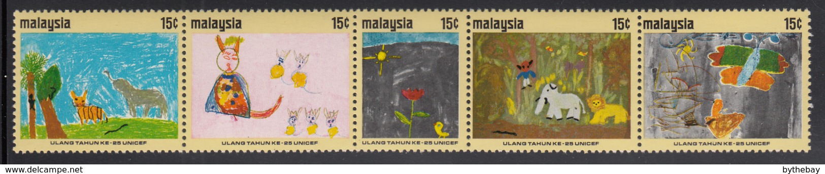 Malaysia 1971 MNH Scott #91a Strip Of 5 Children's Drawings UNICEF 25th Anniversary - Malaysia (1964-...)