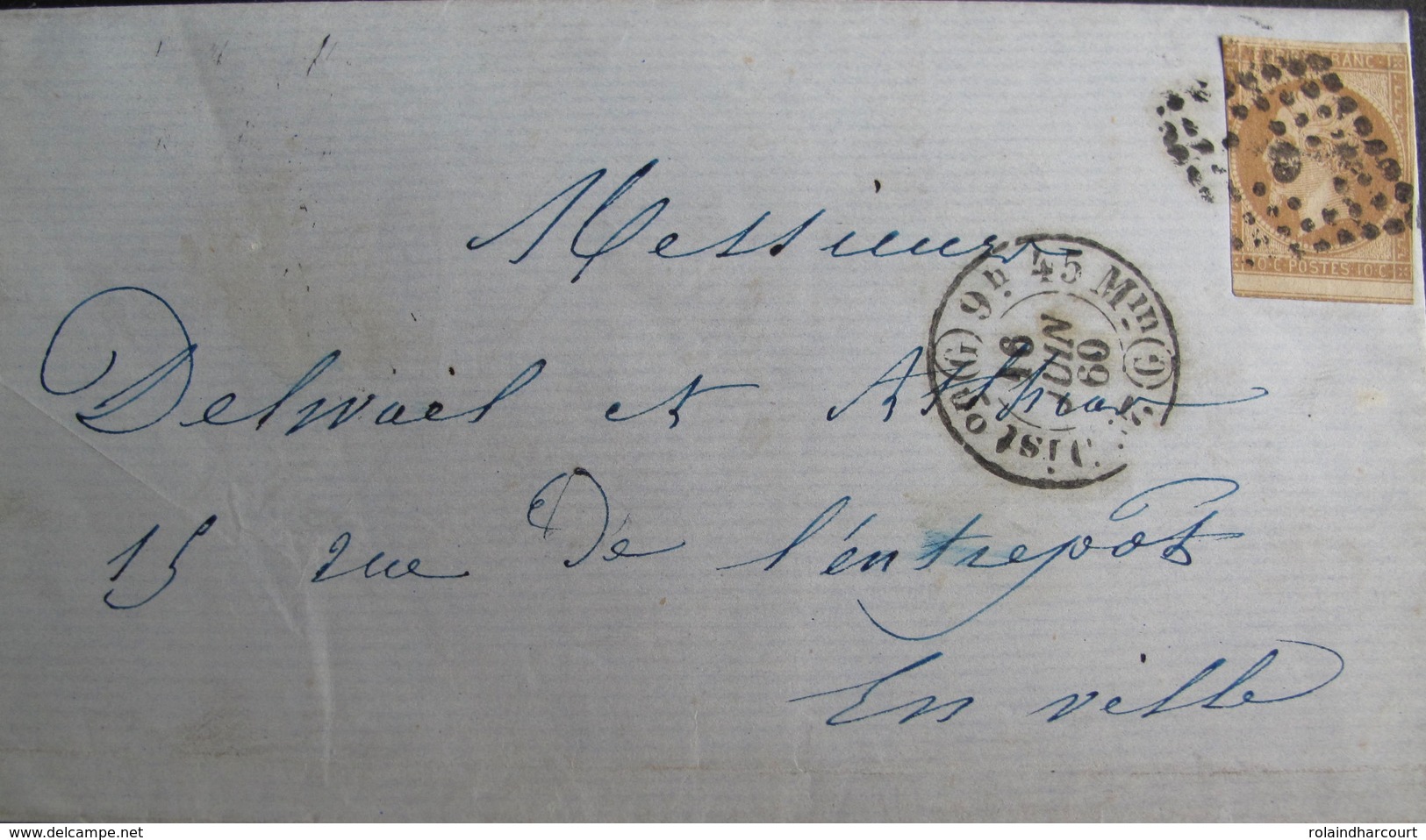 R1712/7 - LETTRE (LAC) - NAPOLEON III N°13A - PARIS à PARIS - CàD : PARIS DISTRIBUTION 9H45 (G) 16 JUIN 1860 - 1853-1860 Napoléon III