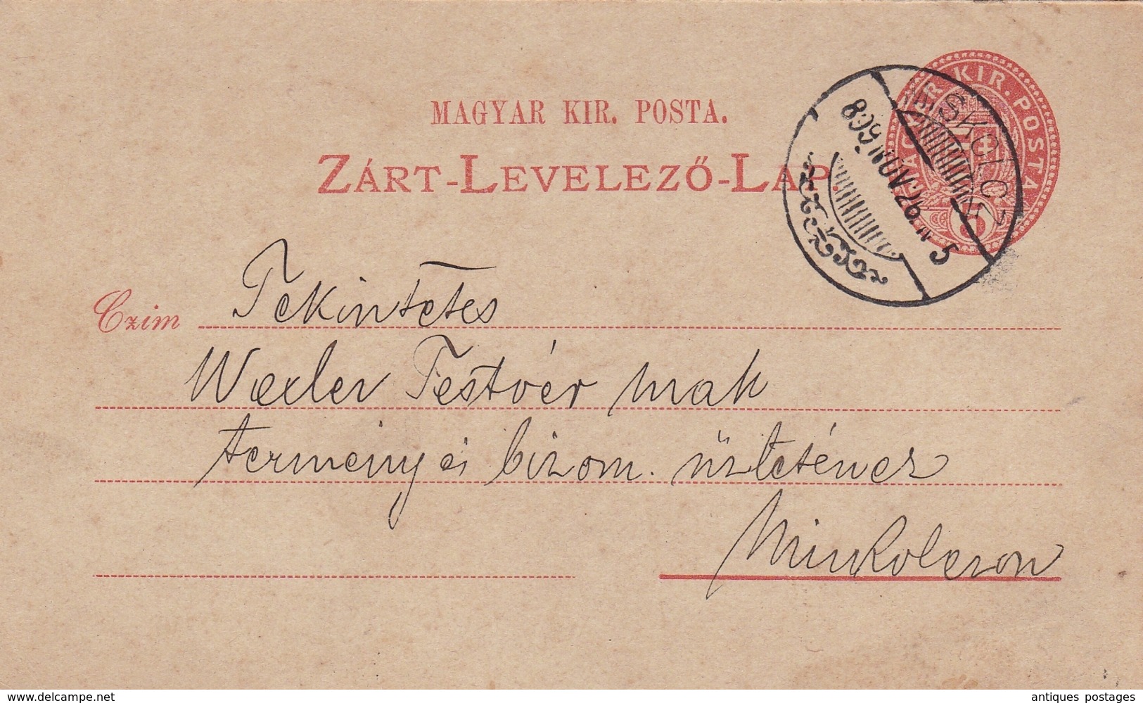 Entier Postal 1899 Miskolc Mischkolz Ungarn Hongrie Magyarország Otto Menner Gyógyszertár Apotheke Pharmacy Pharmacie - Entiers Postaux