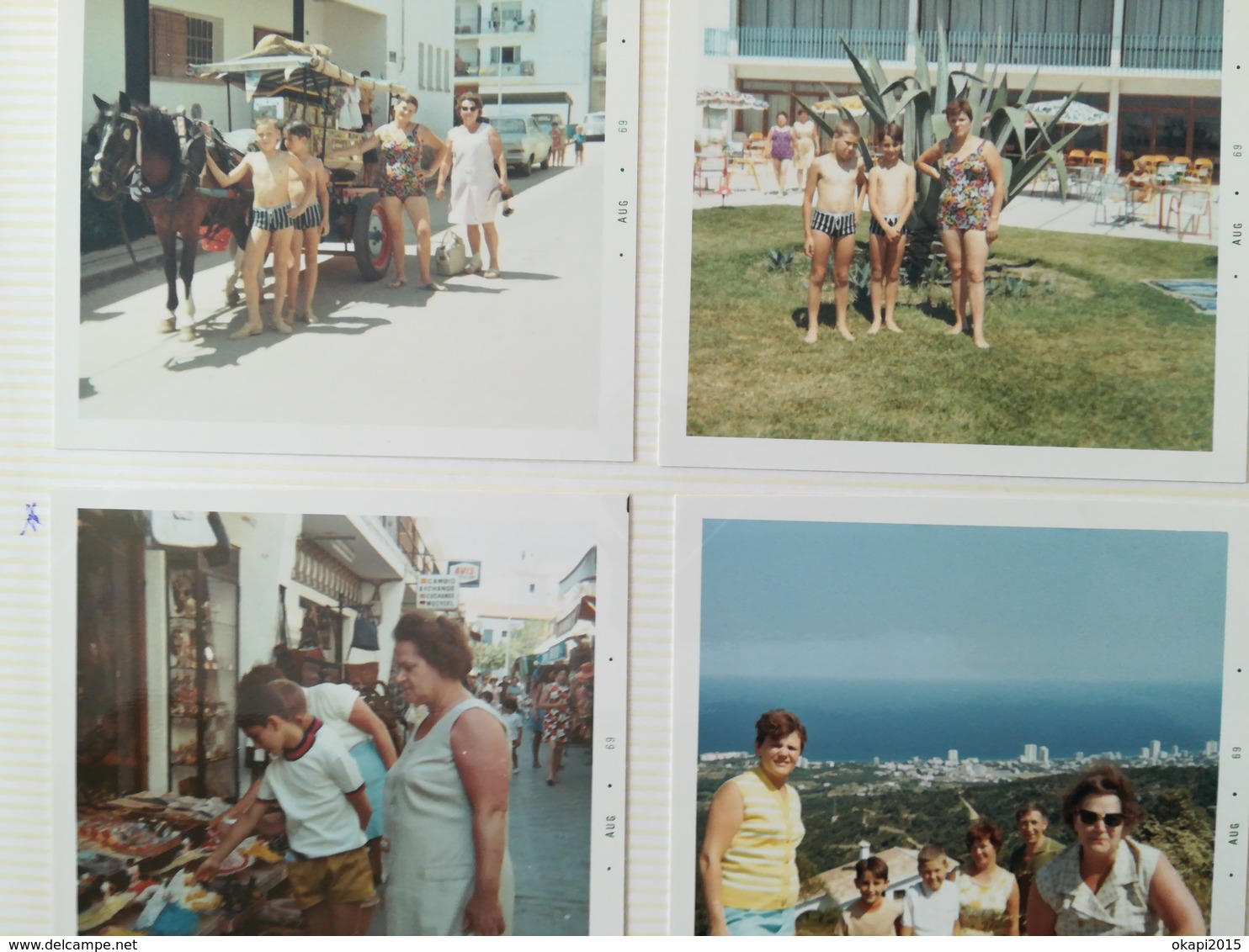 21 PHOTOS COULEURS CARRÉS À BORDS BLANCS VACANCES FAMILLE PISCINE MAILLOTS ESPAGNE ? ANNÉES 1960 - 1970