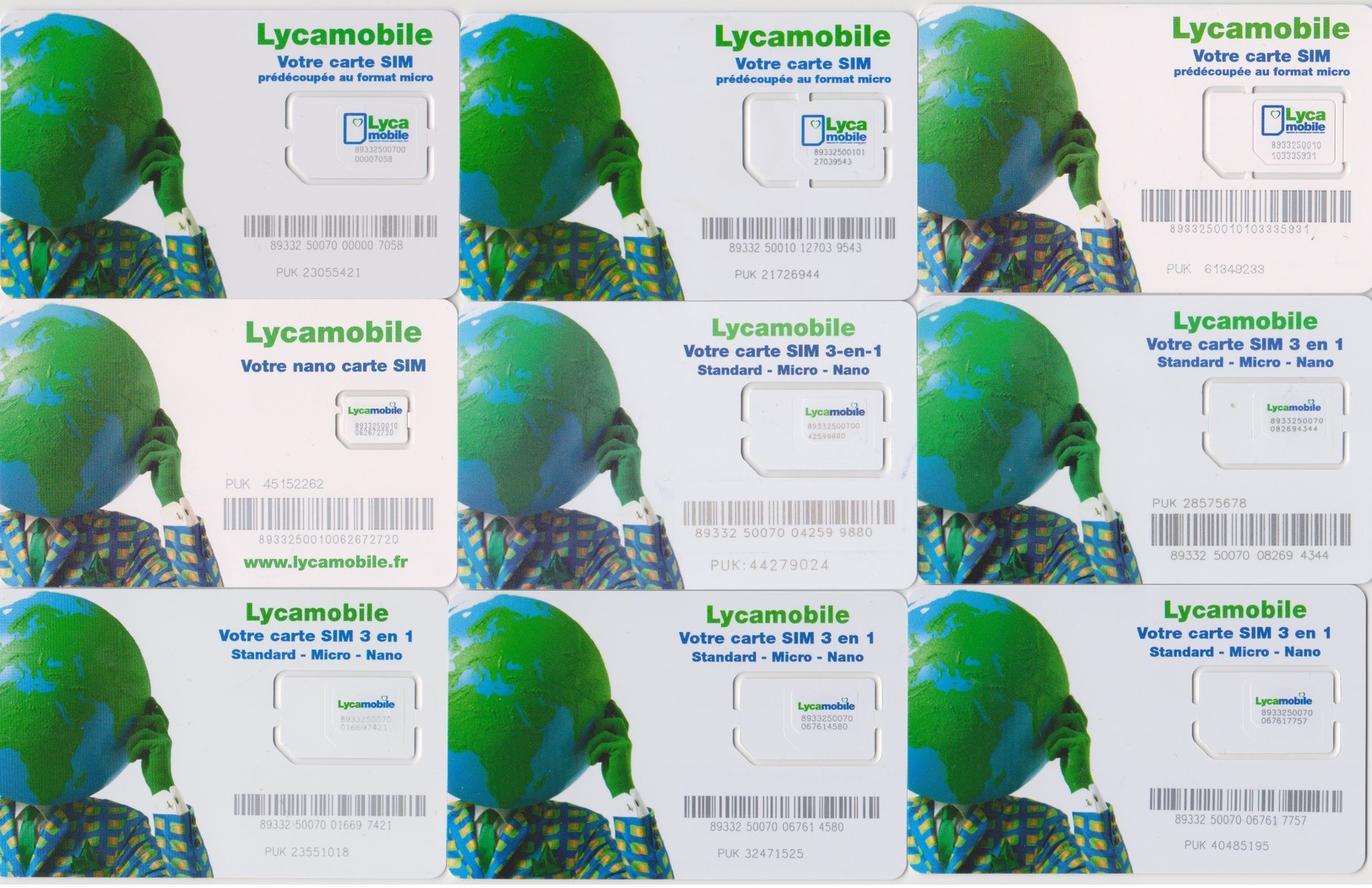 Lot - Cartes à Puce SIM/GSM Lycamobile 2en1, 3en1 Et Nano  (réseau Mobile Bouygues Telecom)  France - Mobicartes (GSM/SIM)