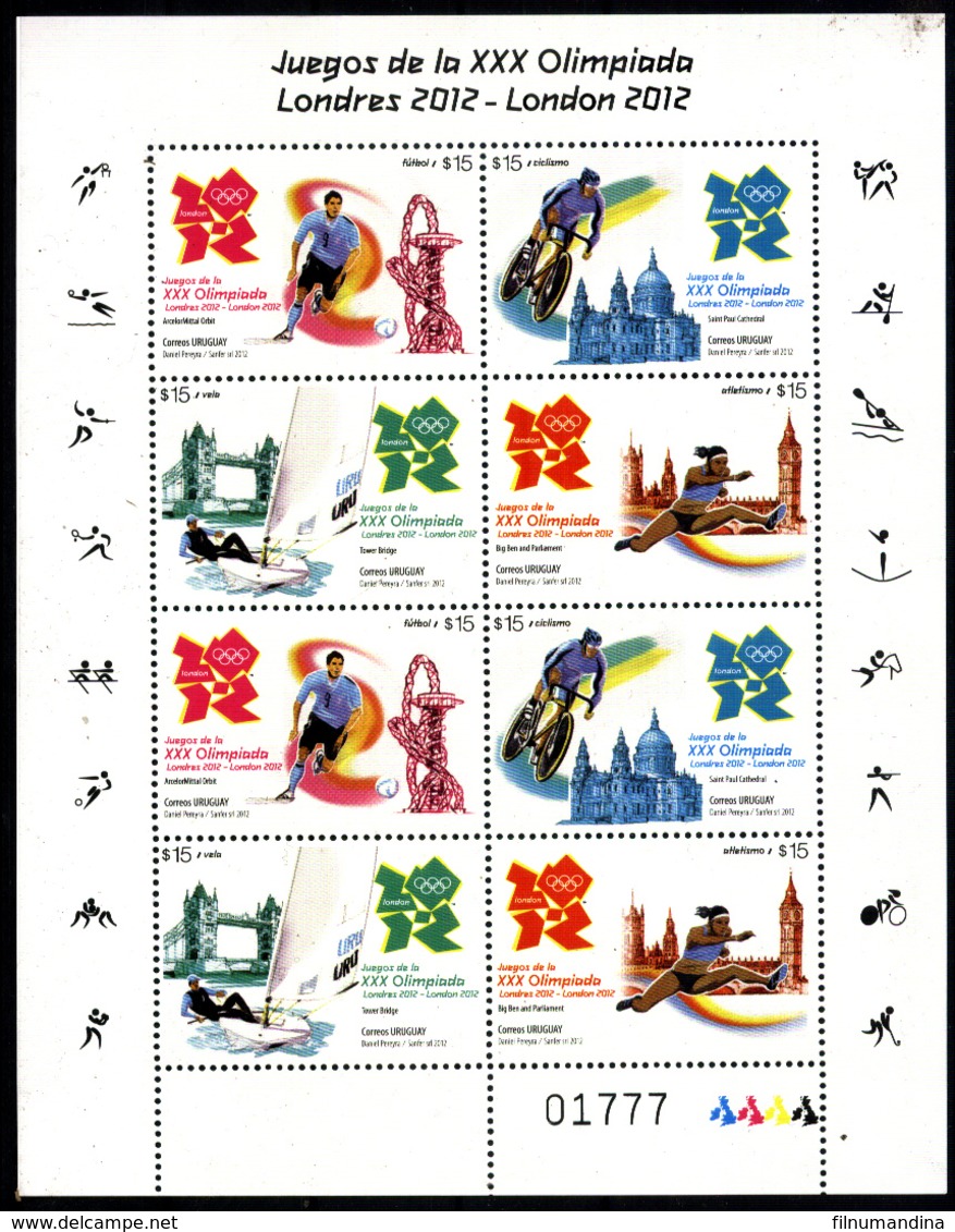 URUGUAY 2012 SPORTS OLYMPIC GAMES LONDON MINISHEET MNH Yv 2554-7 - Uruguay