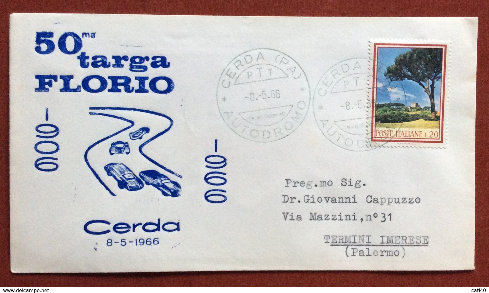 AUTOMOBILISMO 50 TARGA FLORIO CERDA 8/5/66  BUSTA PER TERMINI IMERESE - Non Classificati