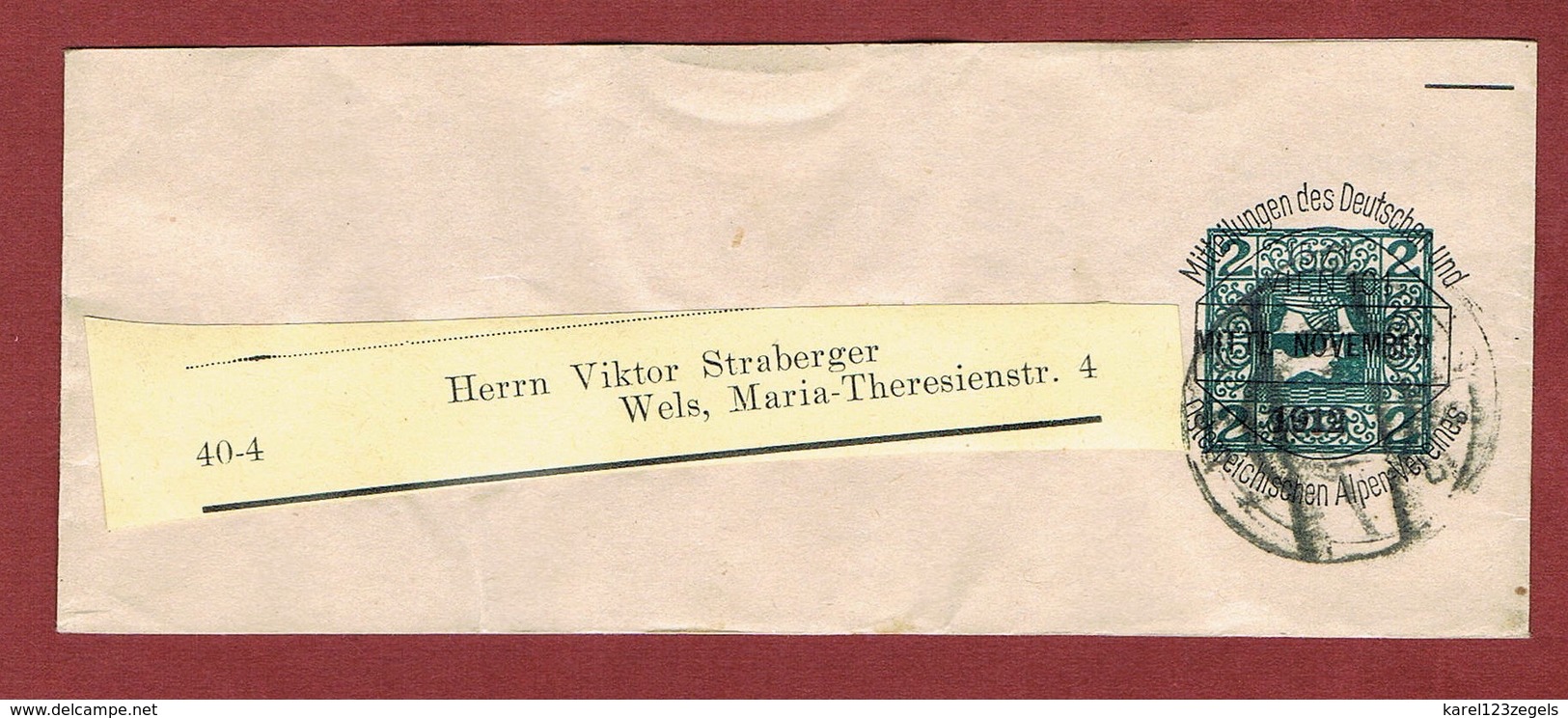 Alpenverein D O A V Ganzsache Streifband  2 H. Merkur Mitte November 1912; - Brieven En Documenten