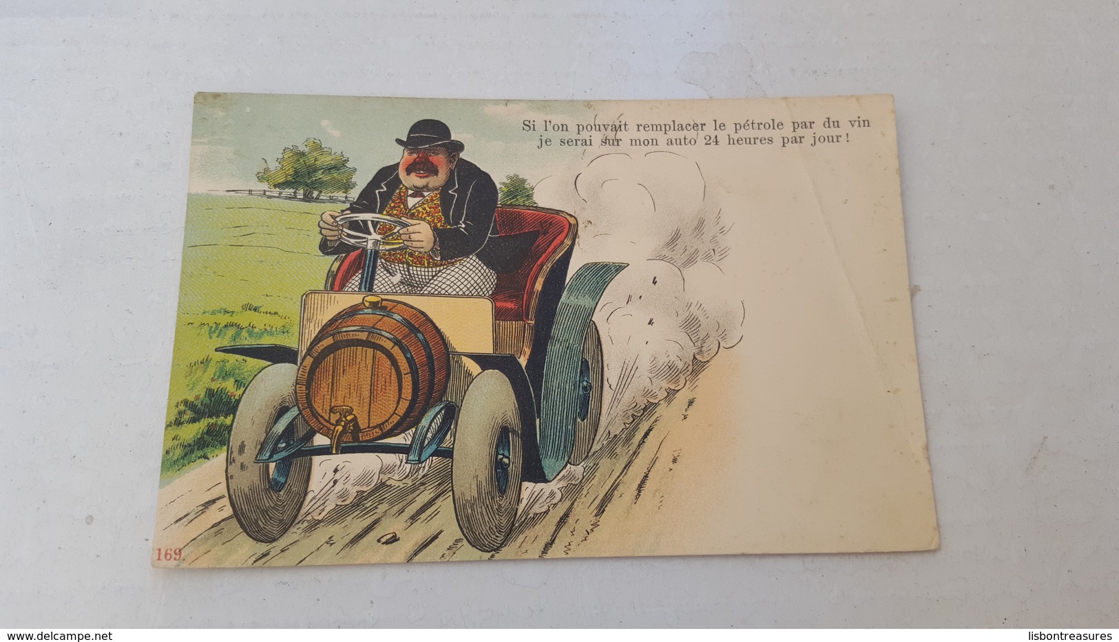 ANTIQUE POSTCARD HUMOUR DRUNK FAT GUY DRIVING A CAR UNSIGNED CIRCULATED 1908 - 1900-1949