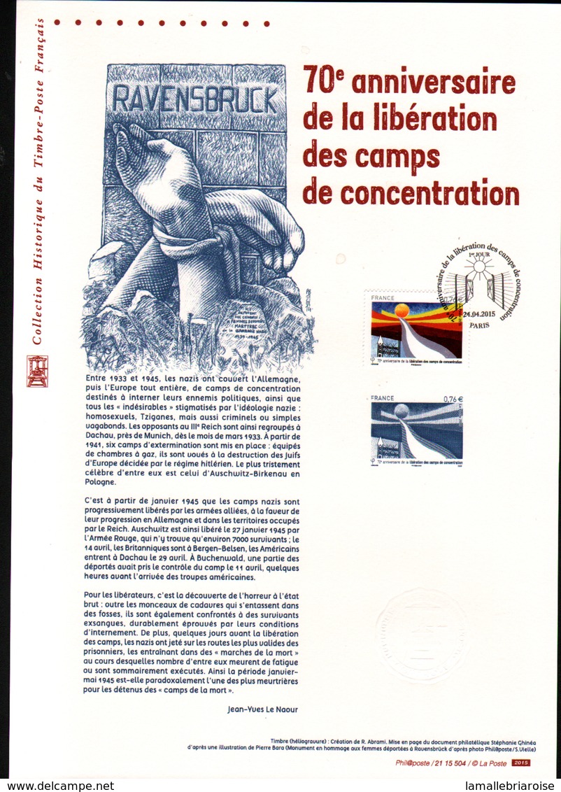 2015, DOCUMENT OFFICIEL DE LA POSTE: 70e Anniversaire De La Liberation Des Camps De Concentration, Ravensbruck - Documents De La Poste